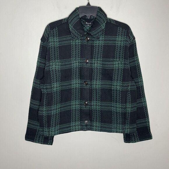 MADEWELL Shirt-Jacket Womens S Plaid Flannel Button Front NEW Green Navy NN959 - Picture 4 of 16